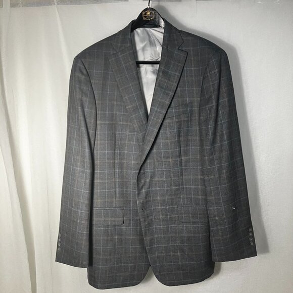 NWT Walter Morton of Hickey Freeman 42 R Suit Jacket Gray with Blue/Cream Plaid